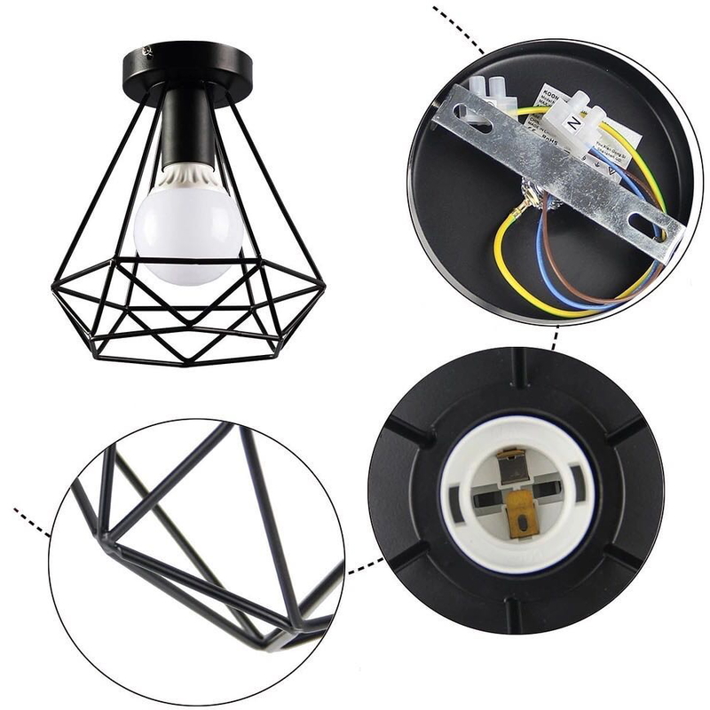 أبليك او اضاءة للسقف اسود معدني شكل الماسة