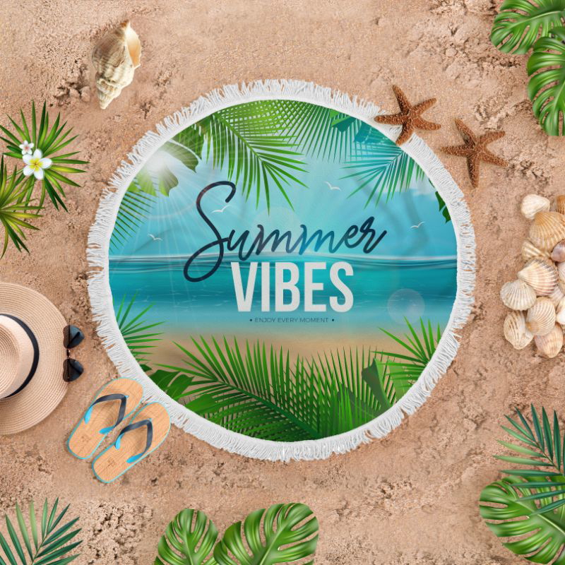 Round Beach Blanket, 145 Cm, Multicolor - BB111