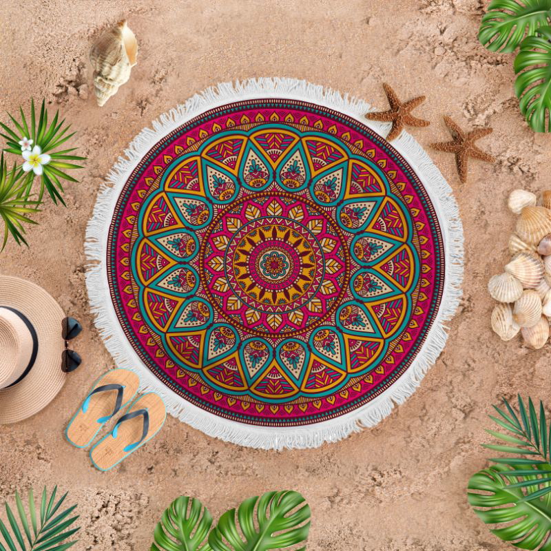 Round Beach Blanket, 145 Cm, Multicolor - BB141