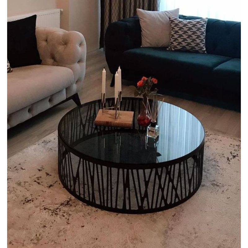 Modern Coffee Table With Glass Surface, Black - E31