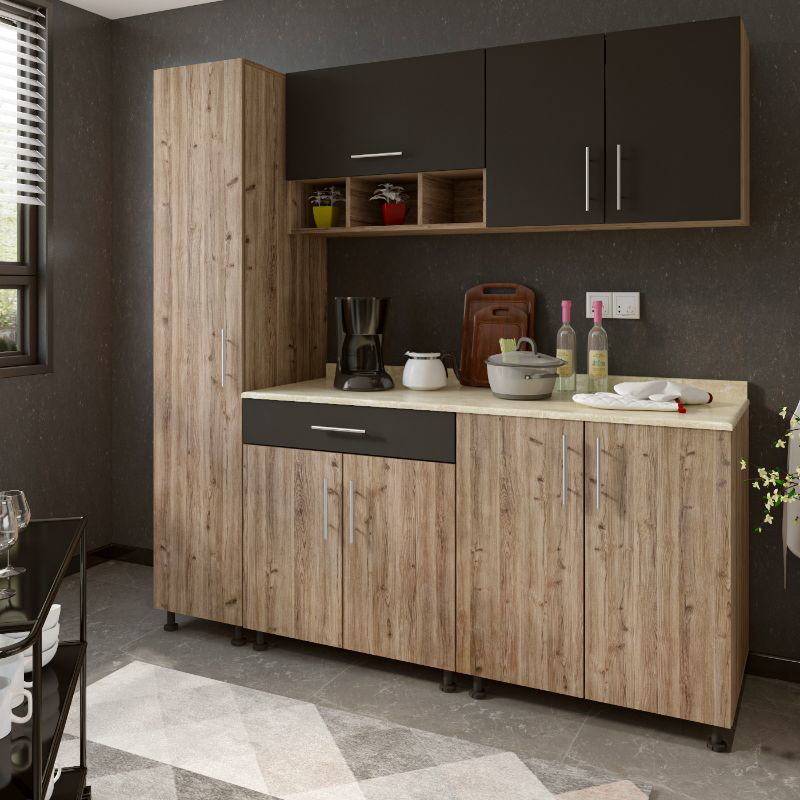 Beta Kitchen, 200 cm, Black/Wood - BETA200