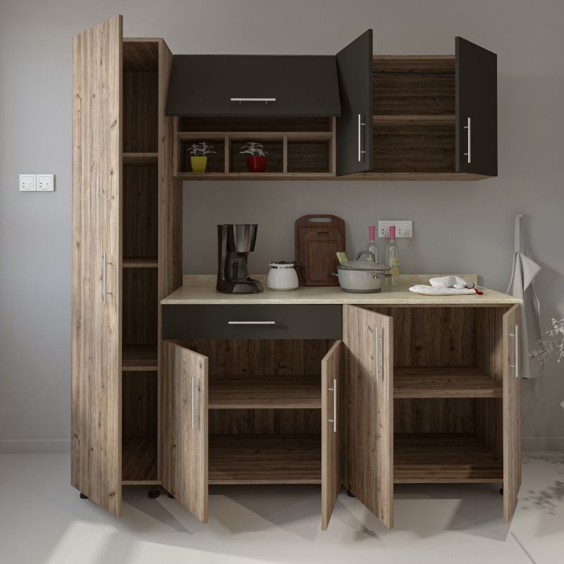 Beta Kitchen, 200 cm, Black/Wood - BETA200