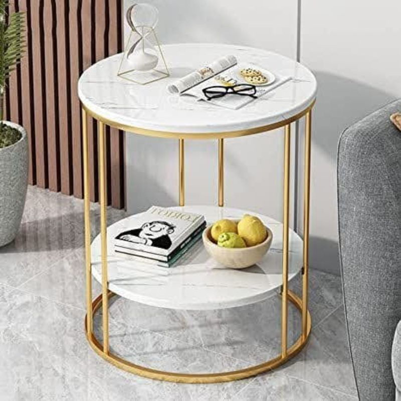 Side Table, 40 cm, Gold/White - U12