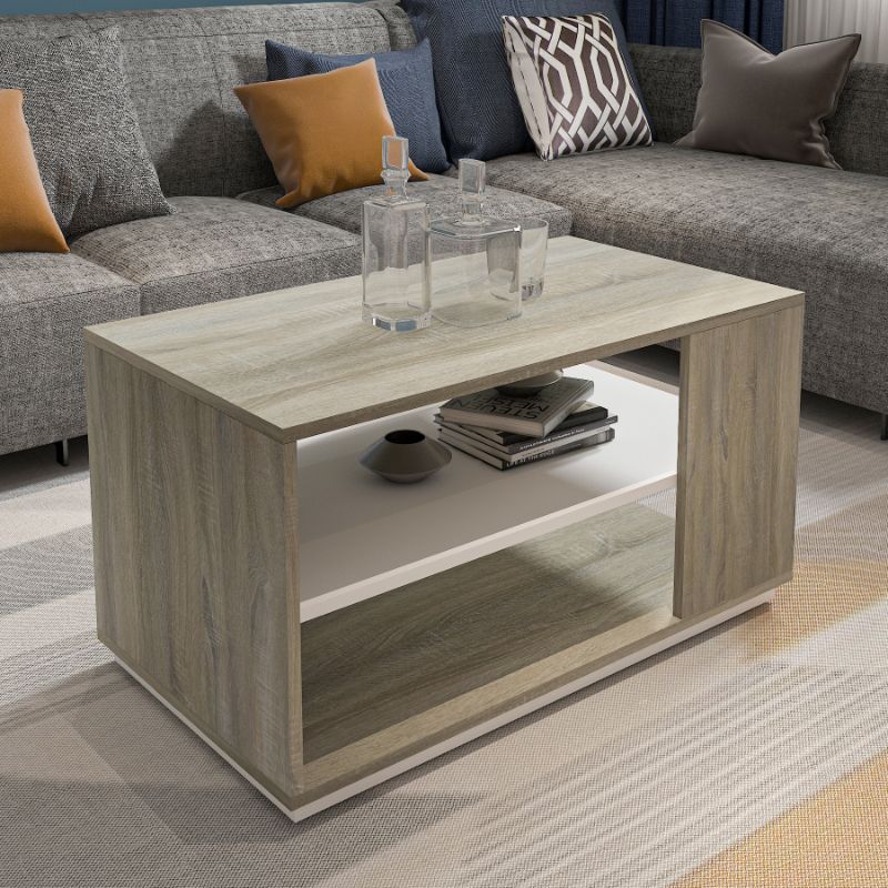 Coffee Table, 90 cm, Light wood/White - CTB01 | كيميت - kemitt