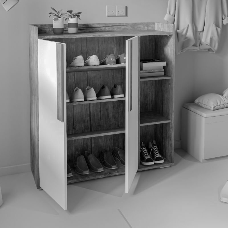 Shoe cabinet, 115 cm, Wood/White - SB02