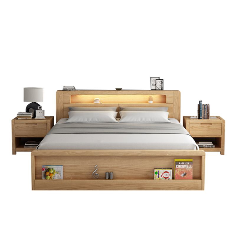 Set Bed with 2 Nightstand, Blockboard and beechwood, 200×160×120 cm - Wood