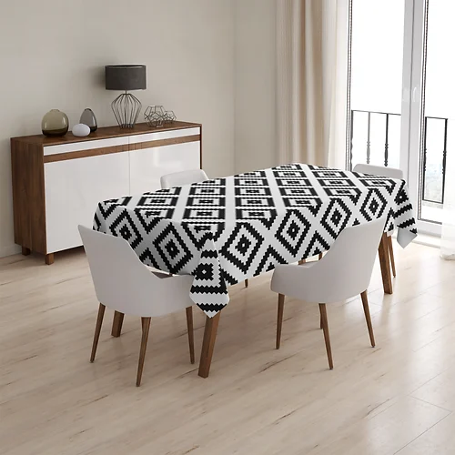 مفرش سفرة، 130×180 سم، أبيض/اسود - PR1361B