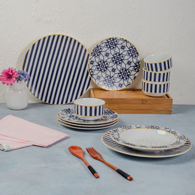 Marrakesh Dinner Set, White & Navy, 18 Pieces Set - 851