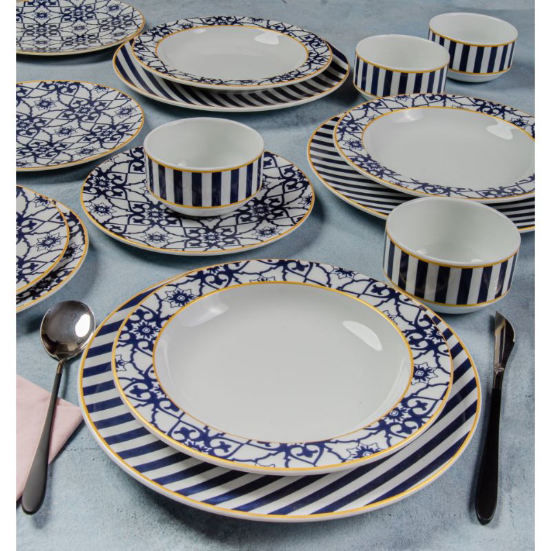Marrakesh Dinner Set, White & Navy, 18 Pieces Set - 851