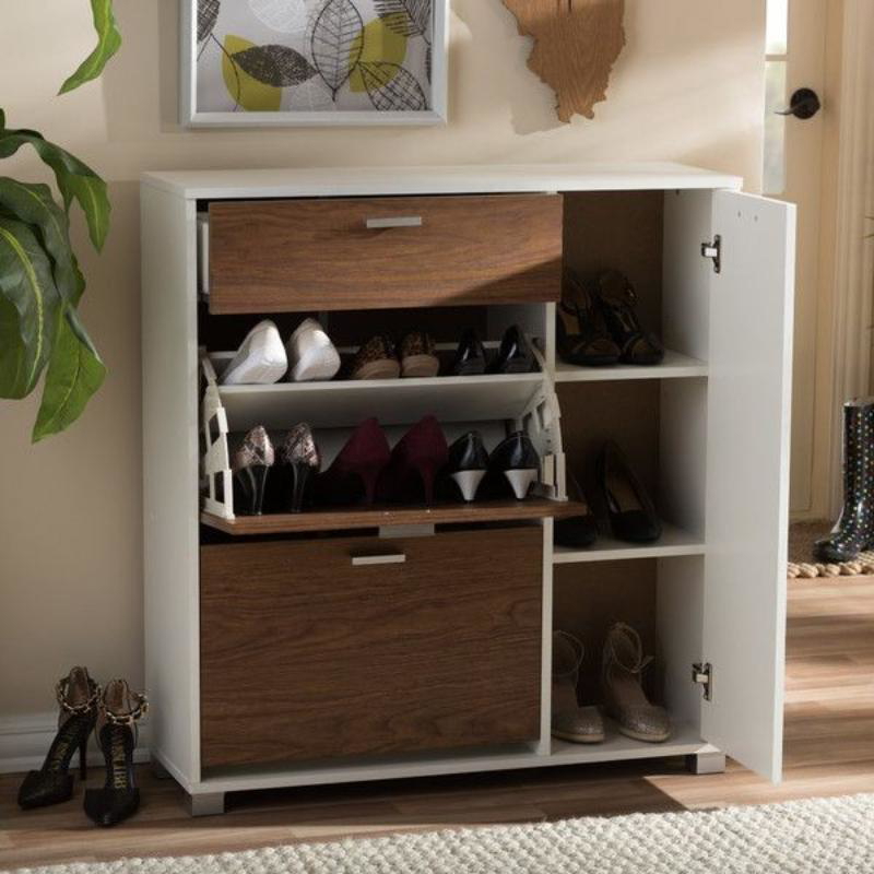 Shoe Cabinet, 100 cm, White / Brown - KM-EG83-70