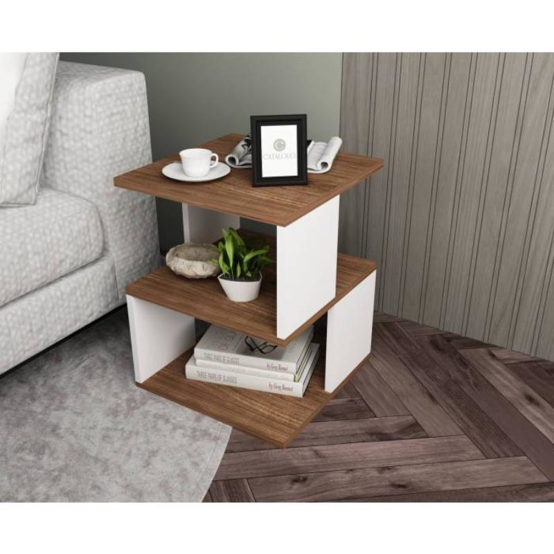 Side Table, 40 cm, White / Brown - KM-EG83-109