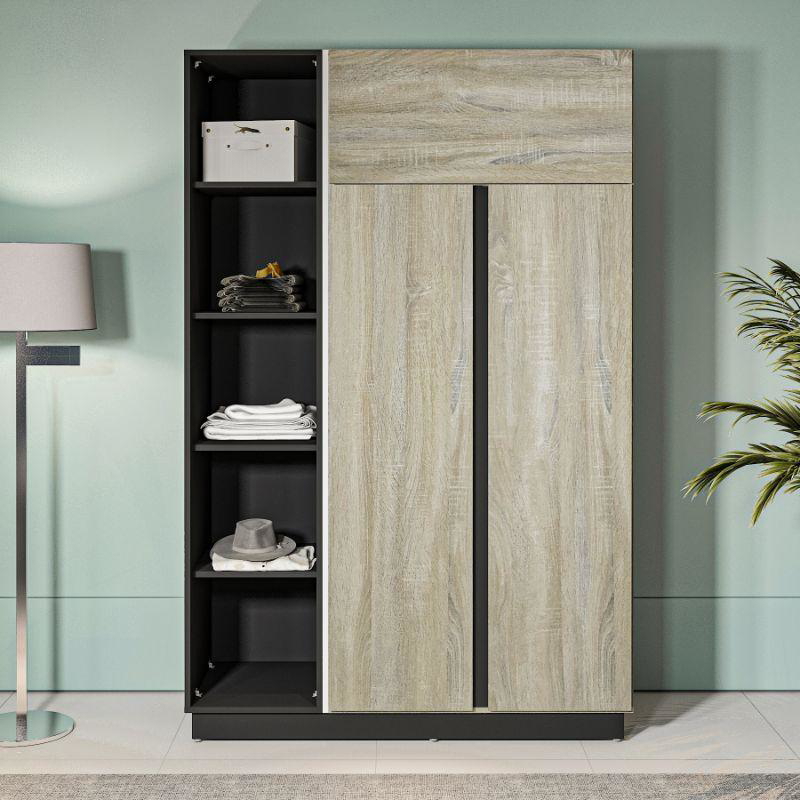 Wardrobe, 120 cm, Black / Beige - KM-EG83-94