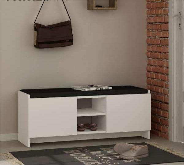 Shoe Cabinet, 120 cm, White/Black- KM-EG28-270