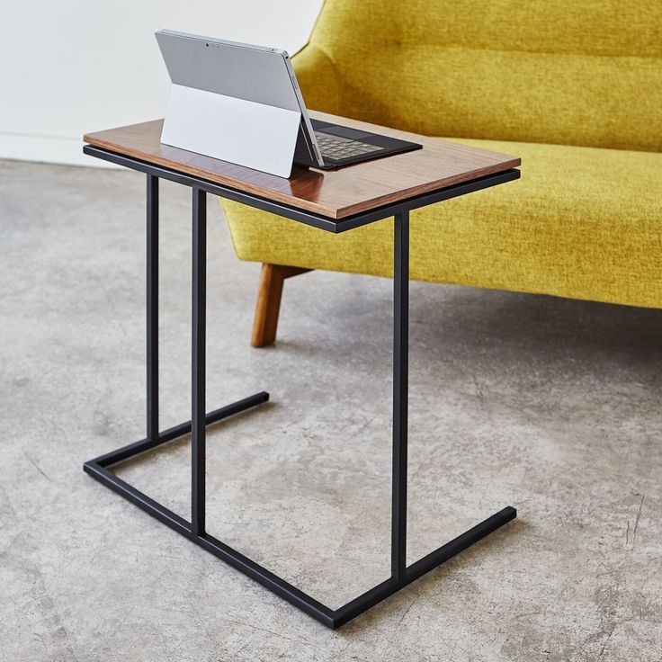 Iron and MDF Side Table, 50×60×30 cm- Black/Wood