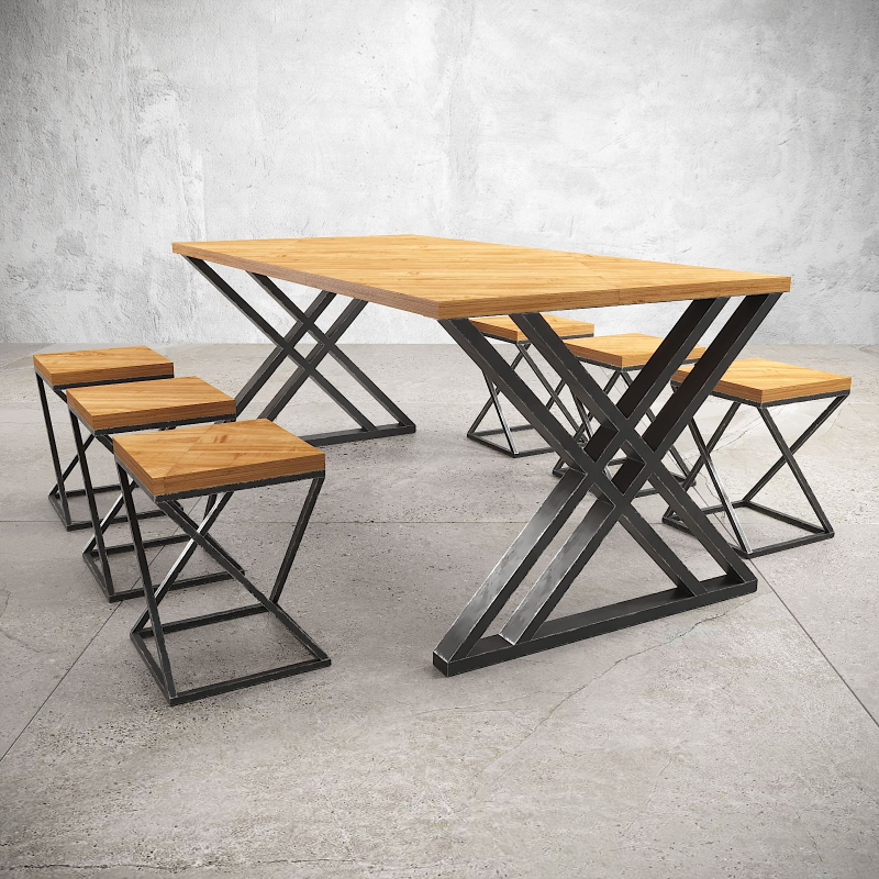 Dining Set, 7 Pieces, Black/Brown - KM-EG106-248