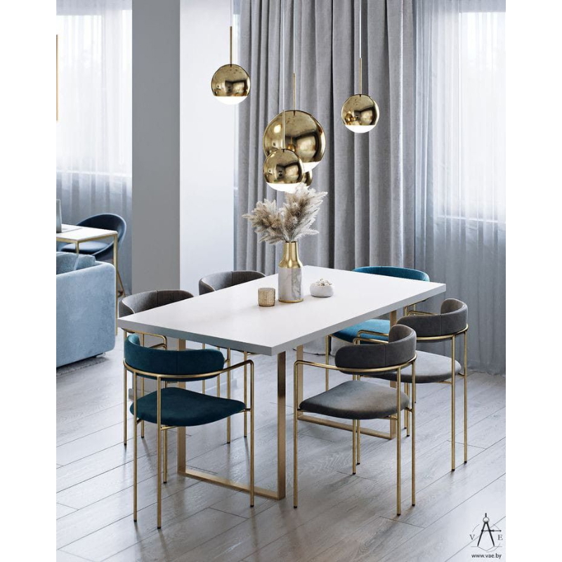 Dining Set, 7 Pieces, Gold/Blue/Grey - KM-EG106-250