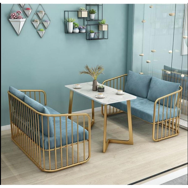 Dining Set, 3 Pieces, Gold/Turquoise - KM-EG106-253