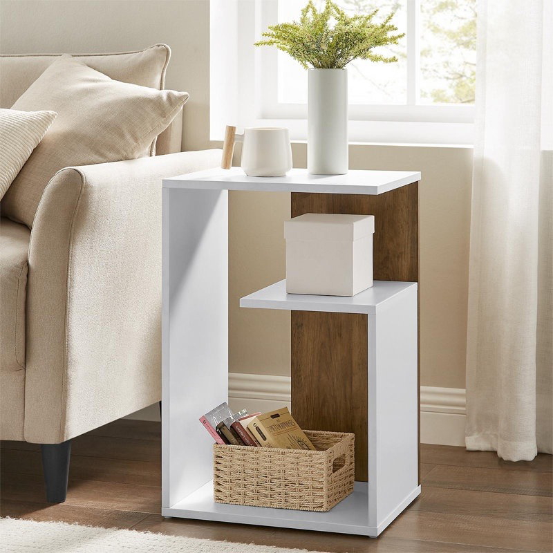 Side Table, 40 cm, White/Brown - KM-EG116-23