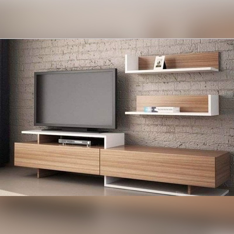 TV unit, 180 cm, White/Wood - KM-EG118-59