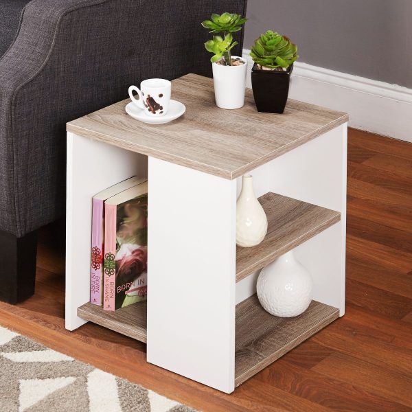 Side Table, 35 cm, White/Light Brown - KM-EG114-21