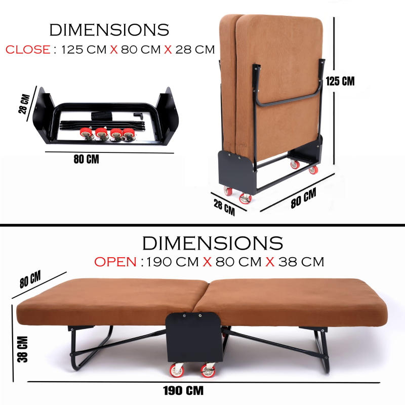 Folding Bed, 80 cm, Black - KM-EG119-10