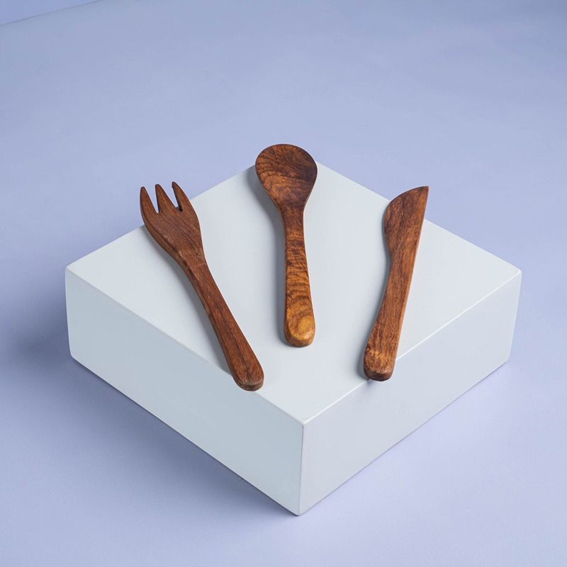 Wood Cutlery Set, 3 Pcs, Brown - KM-EG55-120