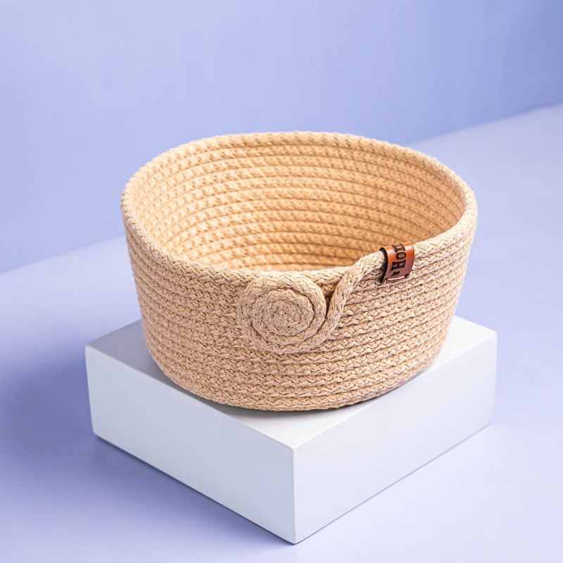 Round Macrame Storage Basket, Small, Beige - KM-EG55-132