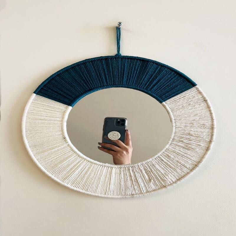 Macrame Mirror, 50 × 50 cm, Navy/Off White - KM-EG24-80