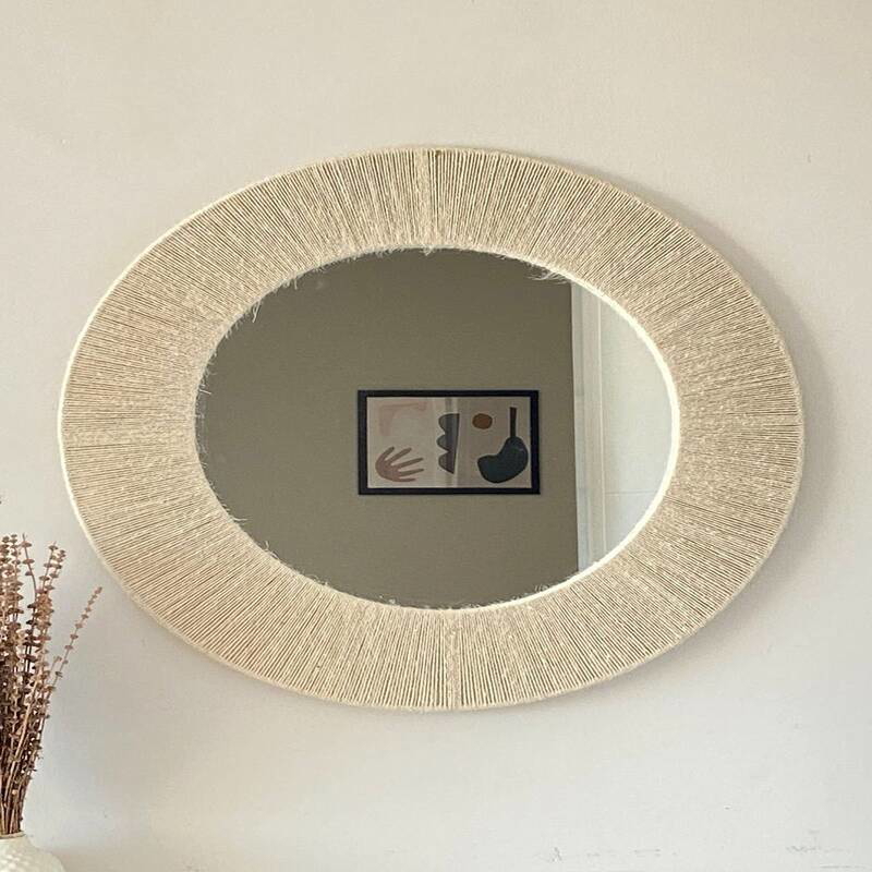 Macrame Mirror, 50 × 50 cm, Off White - KM-EG24-81