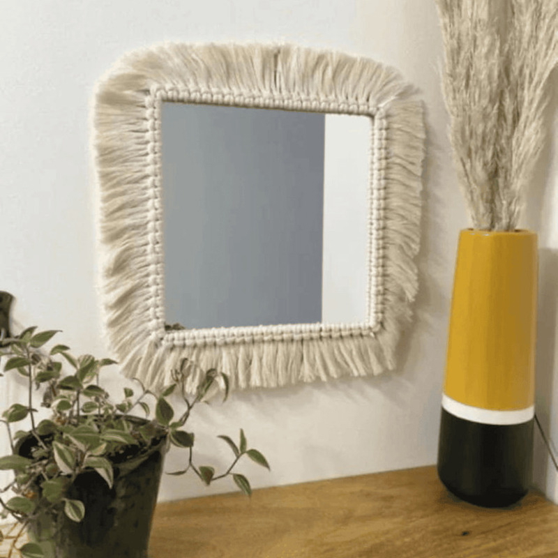 Macrame Mirror, 50 × 50 cm, Off White - KM-EG24-85