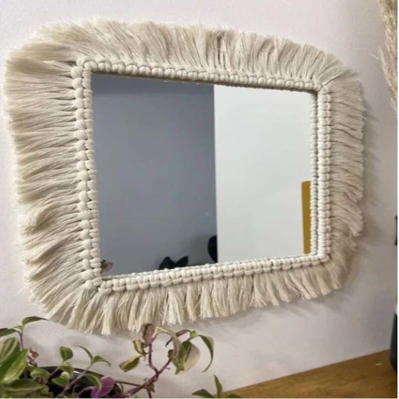Macrame Mirror, 50 × 50 cm, Off White - KM-EG24-85