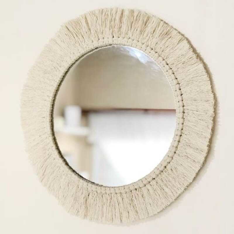Macrame Mirror, 50 × 50 cm, Off White - KM-EG24-86