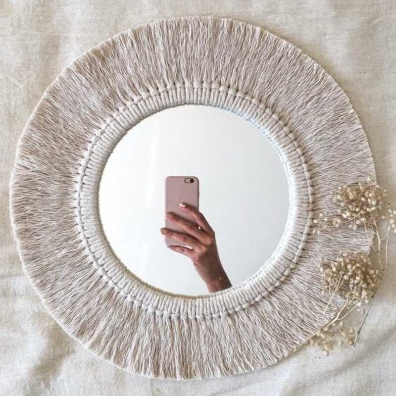 Macrame Mirror, 50 × 50 cm, Off White - KM-EG24-86