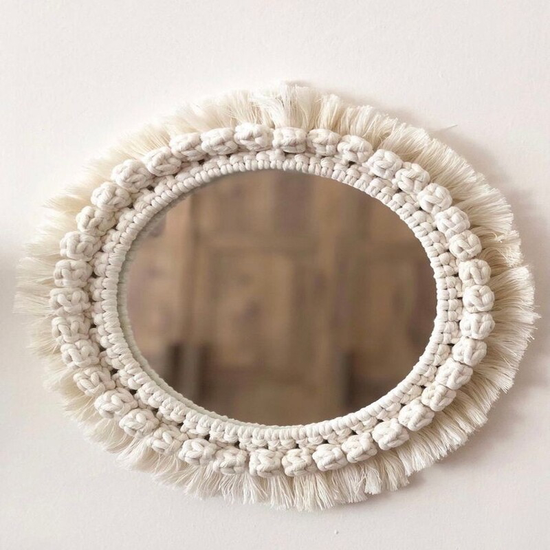 Macrame Mirror, 50 × 50 cm, Off White - KM-EG24-87