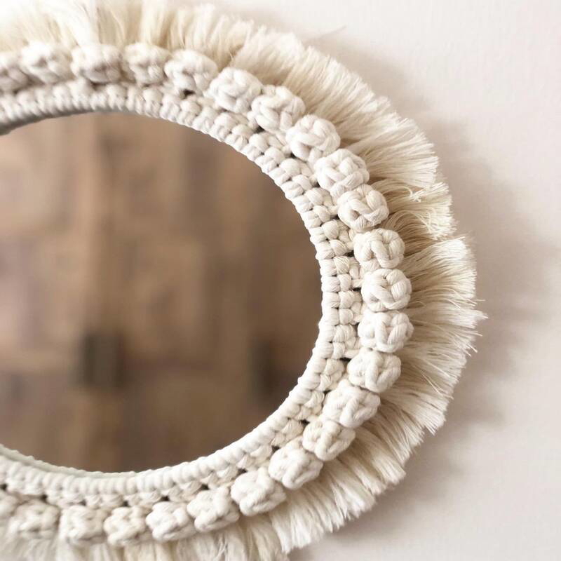 Macrame Mirror, 50 × 50 cm, Off White - KM-EG24-87