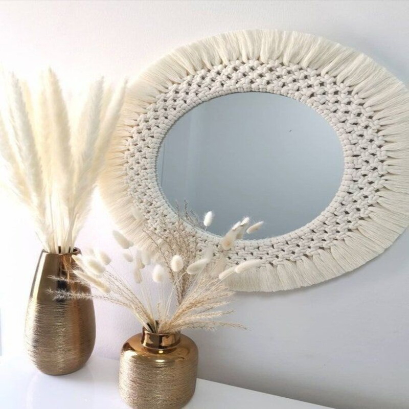 Macrame Mirror, 50 × 50 cm, Off White - KM-EG24-88