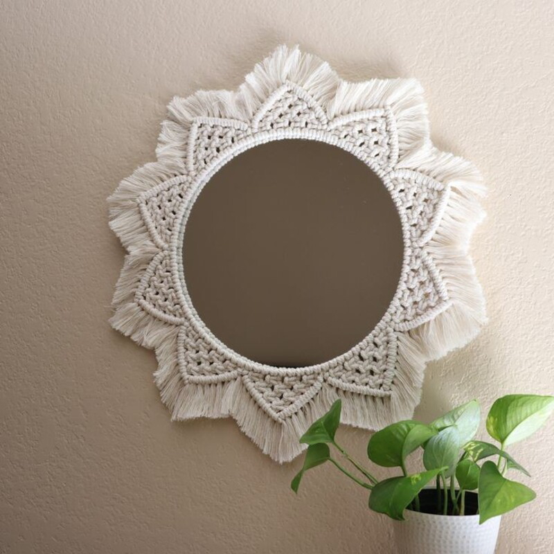Macrame Mirror, 50 × 50 cm, Off White - KM-EG24-89