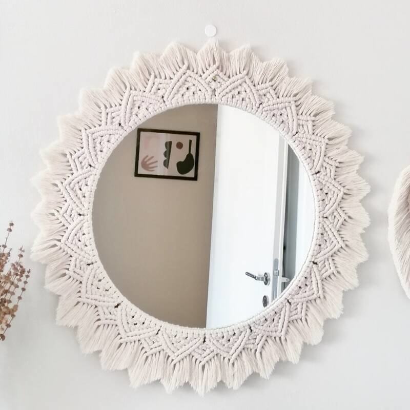 Macrame Mirror, 50 × 50 cm, Off White - KM-EG24-90