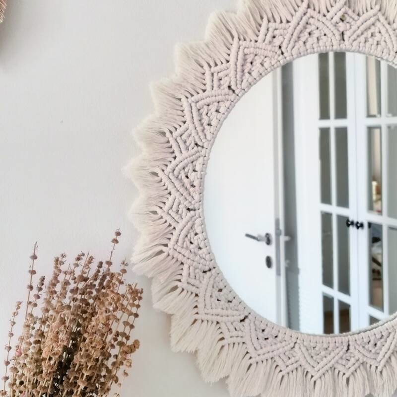 Macrame Mirror, 50 × 50 cm, Off White - KM-EG24-90