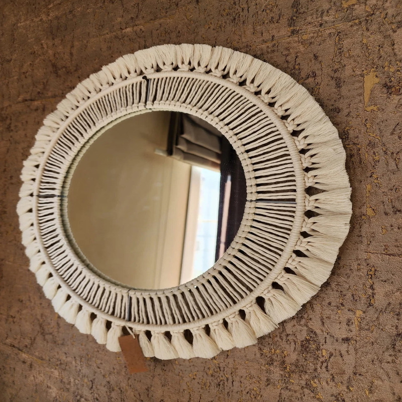Macrame Mirror, 60 × 60 cm, Off White - KM-EG24-91