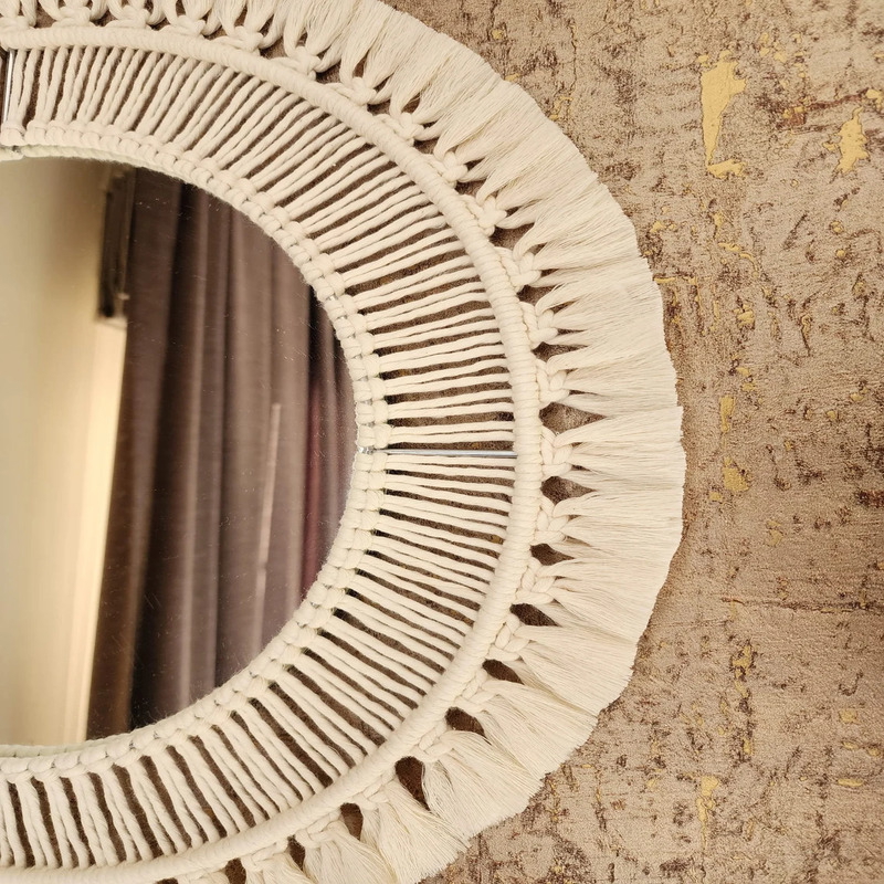 Macrame Mirror, 60 × 60 cm, Off White - KM-EG24-91