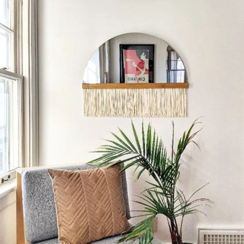 Macrame Mirror, 45 × 50 cm, Off White - KM-EG24-100