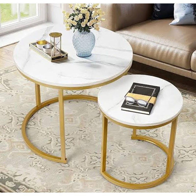 Coffee Table Set, 2 Pcs, Gold/White - KM-EG76-41