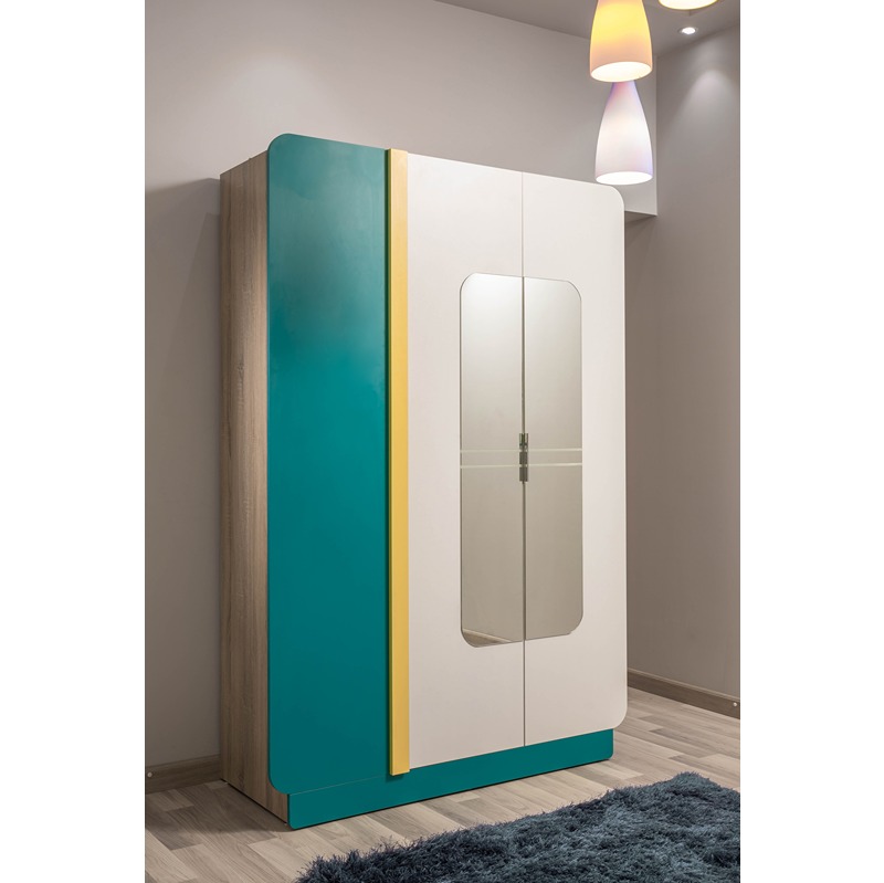 Wardrobe, 120 cm, White/Turquoise  - KM-EG11-46