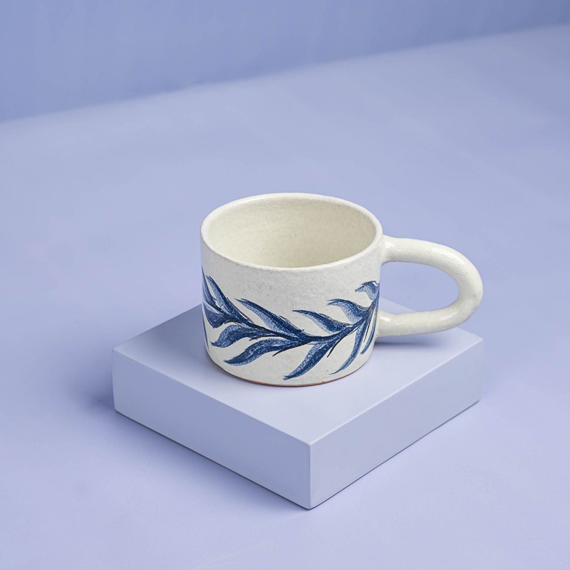 Beverage Mug, 1 Pcs, White/Blue - KM-EG55-173