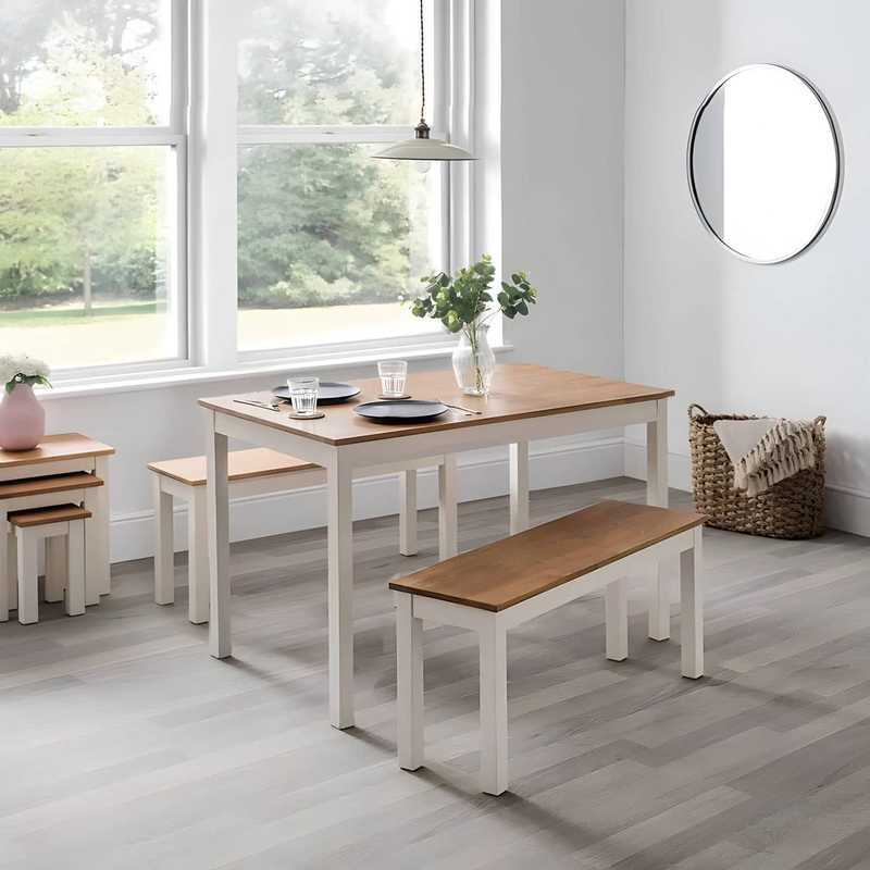 Dining Set, 3 Pcs, White/Wood - KM-EG124-12