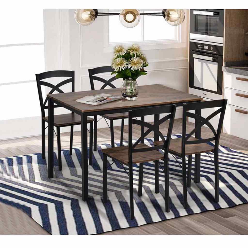 Dining Set, Multiple Sizes, Black/Brown - KM-EG124-14