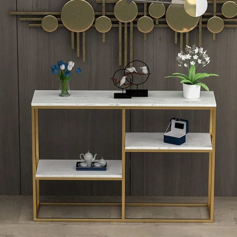 Console Table With Marble Surface, Golden - E05(1)