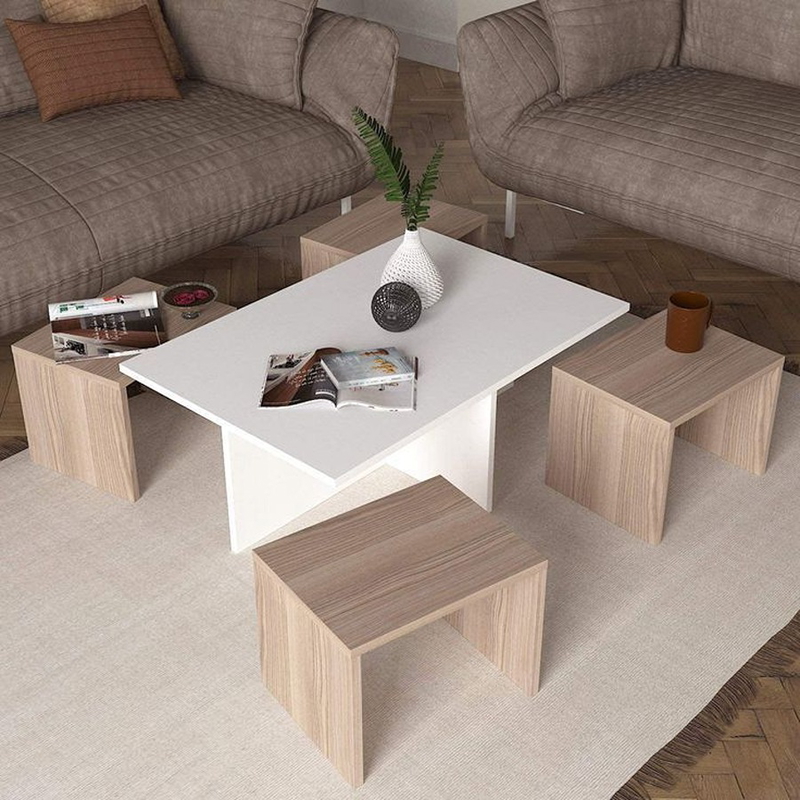 Coffee Table, 100 cm, White/Light Wood - KM-EG140-97