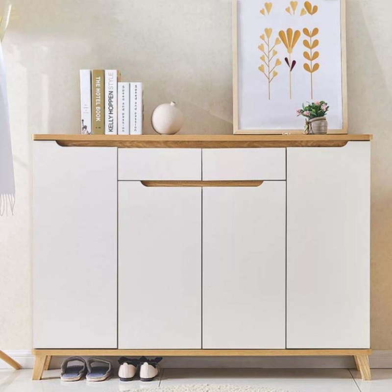 Shoe Cabinet, 140 cm, White/Wood - KM-EG140-121
